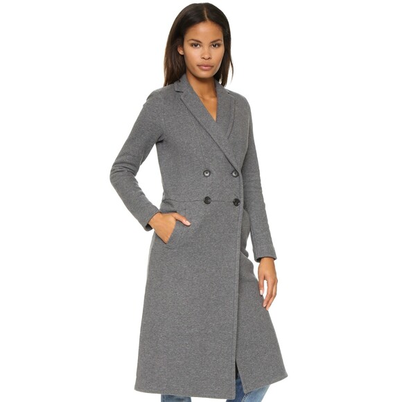 James Perse Double Breasted Grey 100% Cotton Fleece Long Overcoat JP SZ 3 = US L